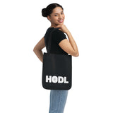 Keep Calm and HODL - Organic Canvas Tote Bag with black and white graphic print