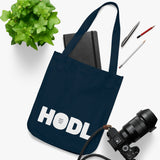 Keep Calm and HODL - Organic Canvas Tote Bag with black and white graphic print