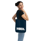 Keep Calm and HODL - Organic Canvas Tote Bag with black and white graphic print