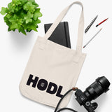 Keep Calm and HODL - Organic Canvas Tote Bag with black and white graphic print