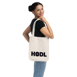 Keep Calm and HODL - Organic Canvas Tote Bag with black and white graphic print