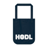 Keep Calm and HODL - Organic Canvas Tote Bag with black and white graphic print