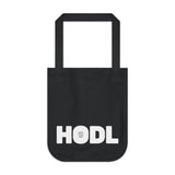 Keep Calm and HODL - Organic Canvas Tote Bag with black and white graphic print